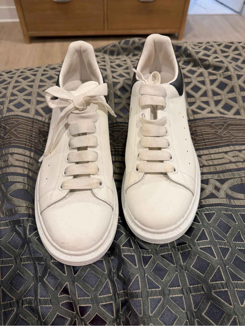Alexander McQueen White Leather Sneakers with Black Heel Tab